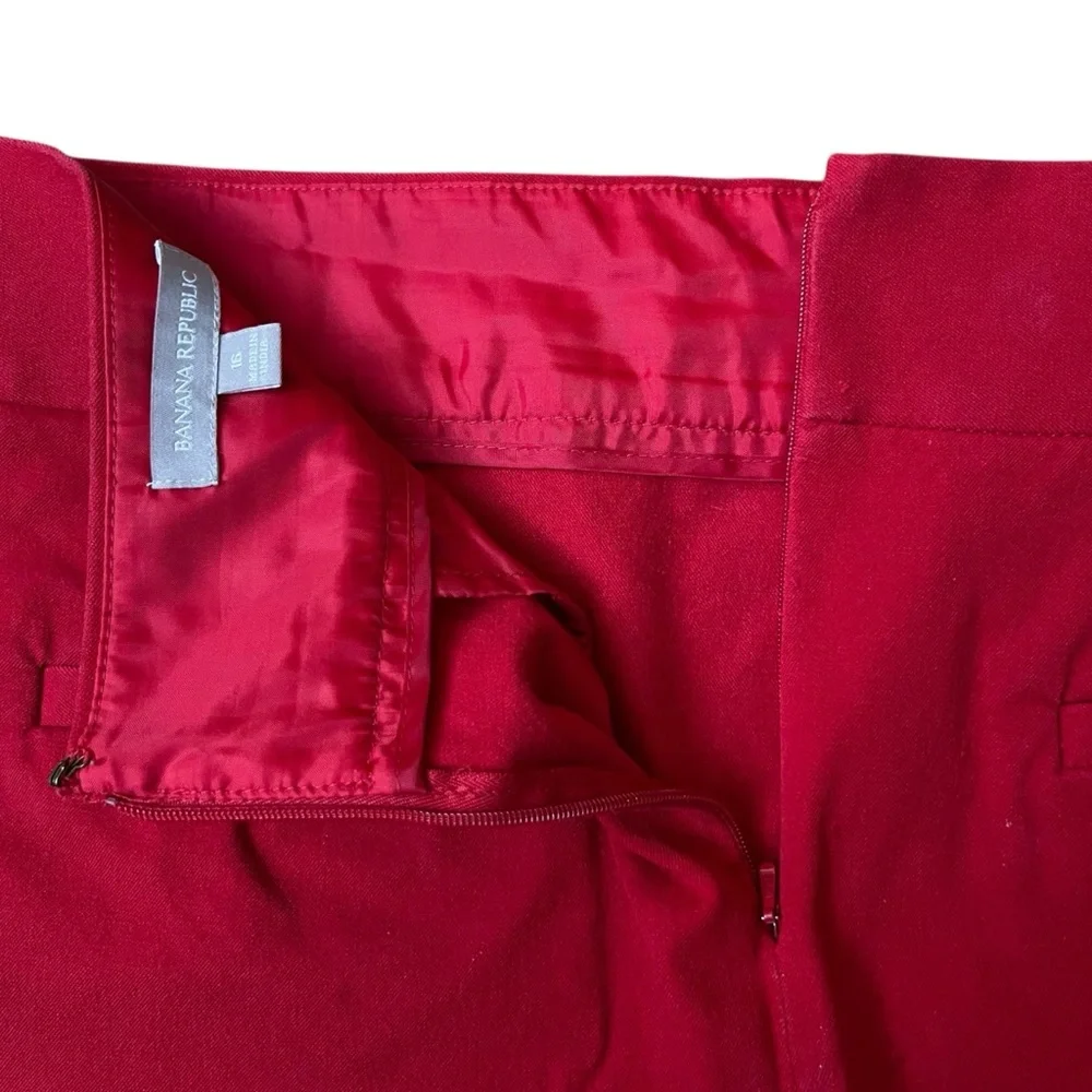 Banana Republic Red‎ Mini Skirt Size 16 Cotton Blend Back Slit Career Office